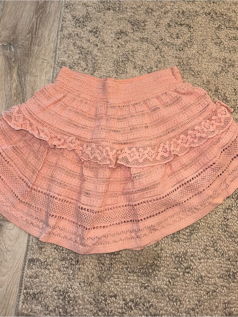 aerie Peach Crochet Tiered Skater Skirt